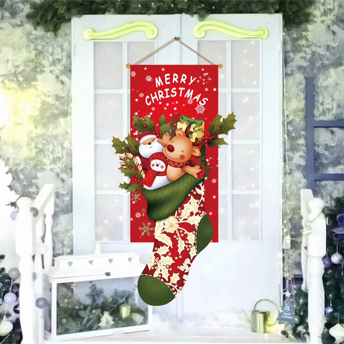 Christmas Door Hanging Flag, Christmas Wall Hanging Flag Merry Christmas Ornament Christmas Tree Flag for Wall Door Party Decor Oasis Select A