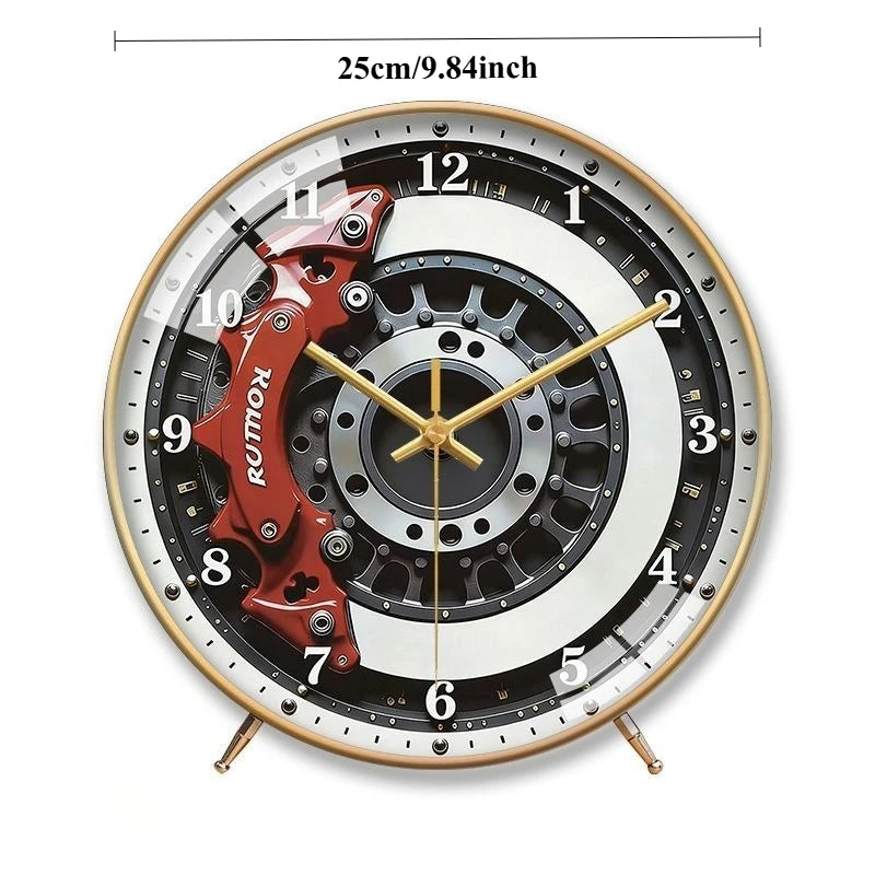 Industrial Style Hub Clock Modified Car Brake Caliper Mute Table Clock for Living Room Desk Clock Oasis Select Gold 25cm