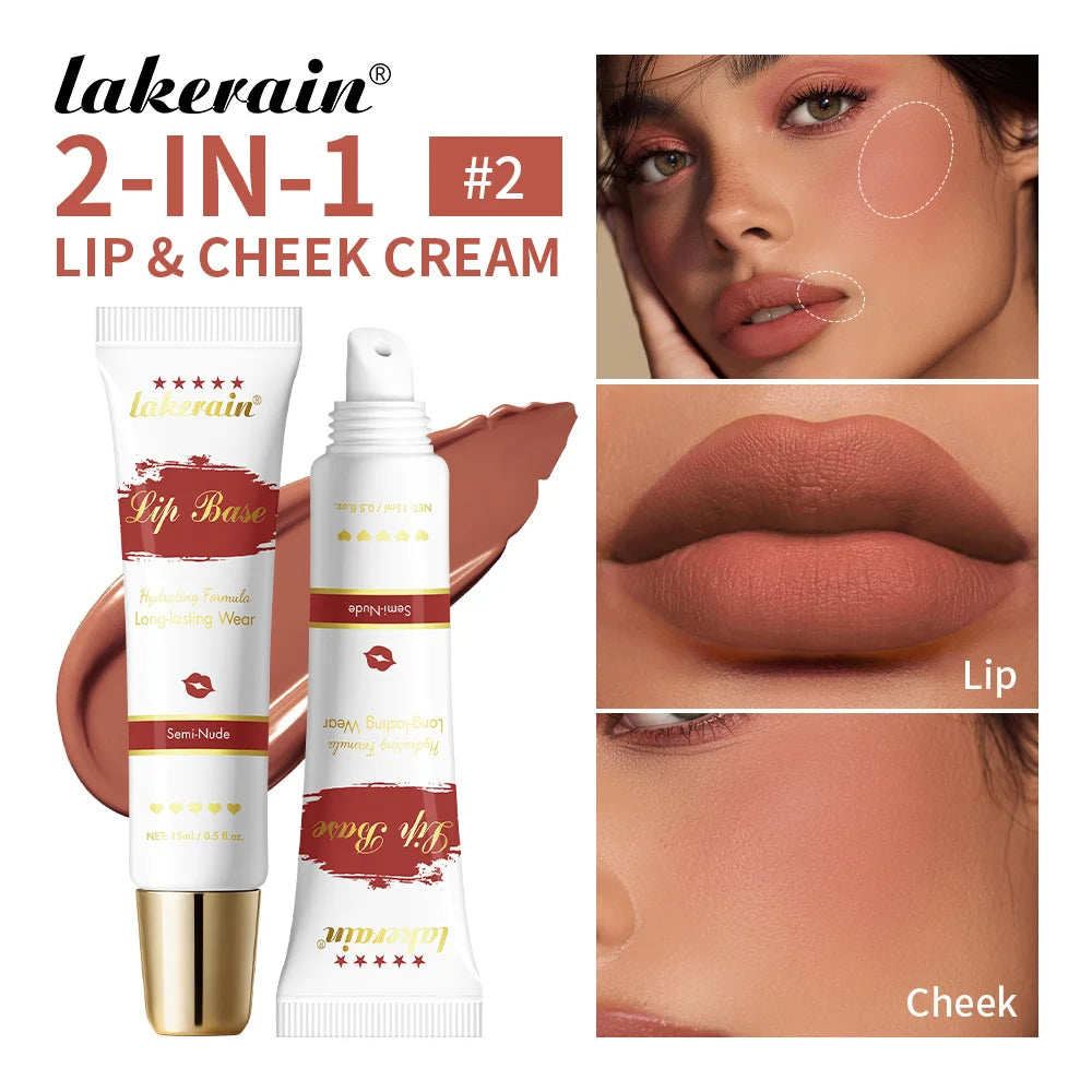 Lakerain 2 IN 1 Lip & Cheek Cream Waterproof Non-stick Cup Lipstick Highly Pigmented Creamy Formula Matte Finish Lip Base Makeup Oasis Select