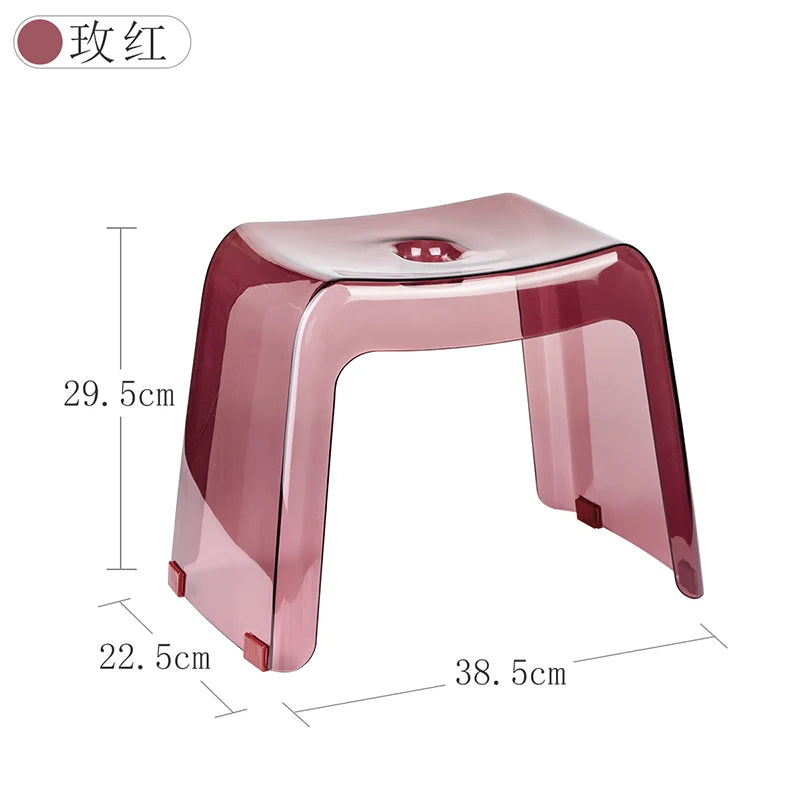 Bathroom Stool Home Furniture Transparent PCTG Plastic Shoe Stool Designer Antiskid Elderly Shower Bath Chair Seat For Adults Oasis Select Rose red