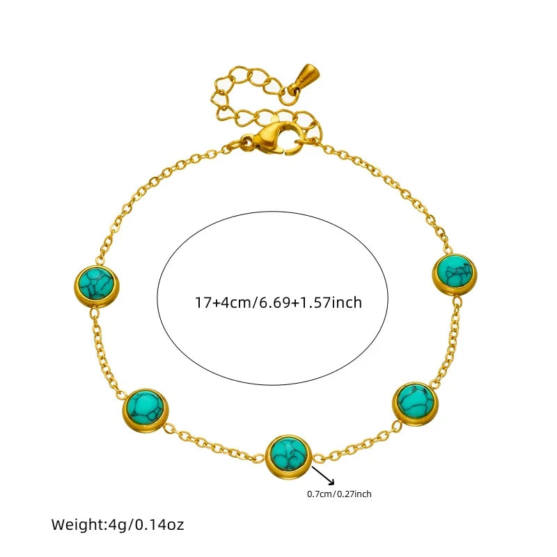 DIEYURO 316L Stainless Steel Round Turquoise Necklace Bracelet Earrings Suit For Womens 2024 New TrendNon-fadingjewelry Set Oasis Select