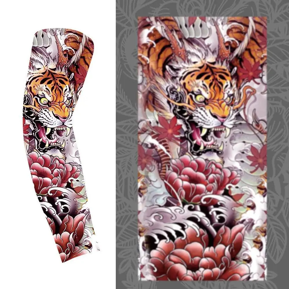 Summer Ice Silk Tattoo Sleeves Arts Temporary Fake Slip On Tattoo Arm Sleeves Sports Sunscreen Sleeves Cycling Driving Fishing Oasis Select