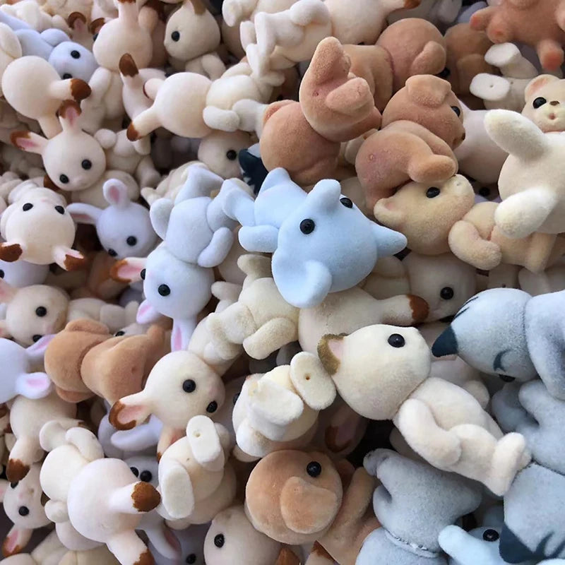1PC Forest Family Animal Figure Rabbit Bear Dog Flocked Shaggy Figurine Animal Model Toy For Kid Factory Defects Oasis Select one size