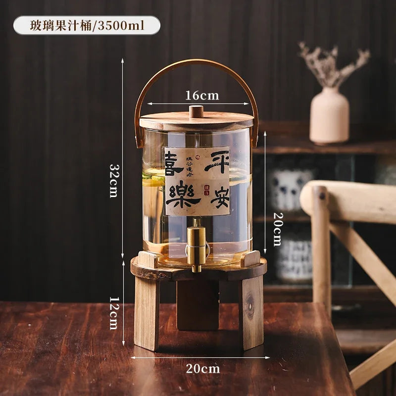 Japanese Glass Cold Kettle High Temperature Resistant Large Capacity Lemon Tea Juice Bucket with Faucet Cold Kettle Oasis Select Amber