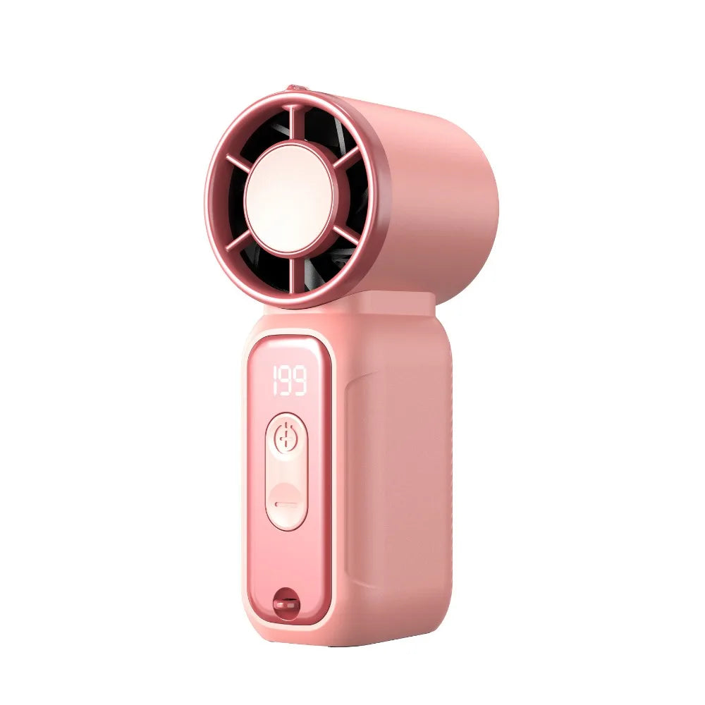 USB Rechargeable Mini Handheld Fan Ultra-Quiet Digital Display Small Electric Fan Powerful Wind Personal Cooling Fan Concert Oasis Select Pink Style A