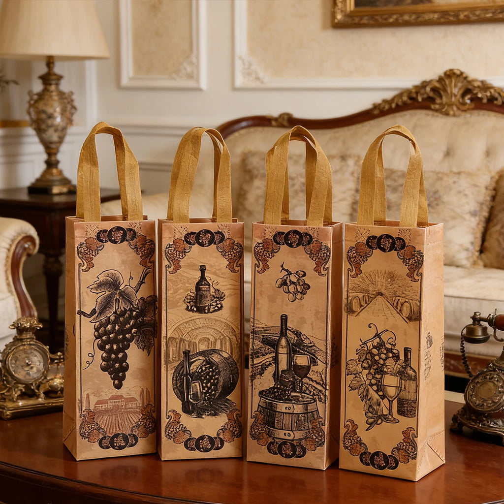 6/12/24 PCS Elegant Wine Gift Bags – Printed Non-Woven Totes with Handles for Wine Champagne Liquor Bottle Carrier for Parties Oasis Select
