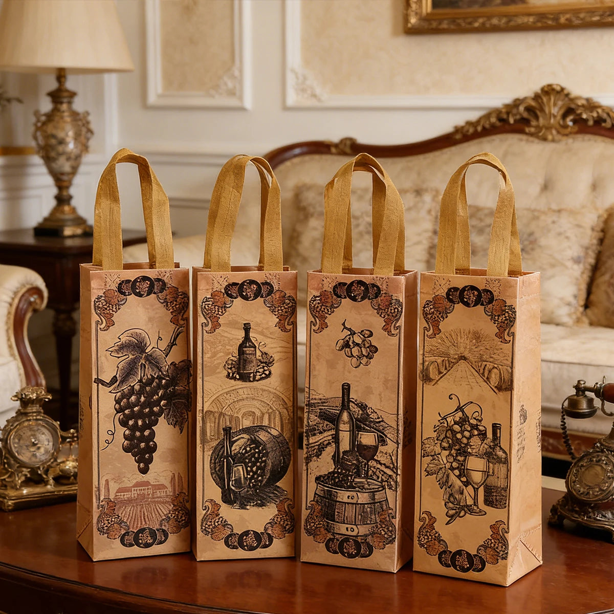6/12/24 PCS Elegant Wine Gift Bags – Printed Non-Woven Totes with Handles for Wine Champagne Liquor Bottle Carrier for Parties Oasis Select