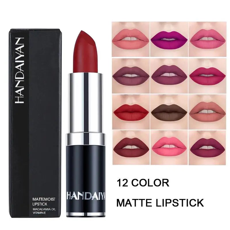 Handaiyan 12-Color Matte Velvet Lipstick – Long-Lasting Coverage