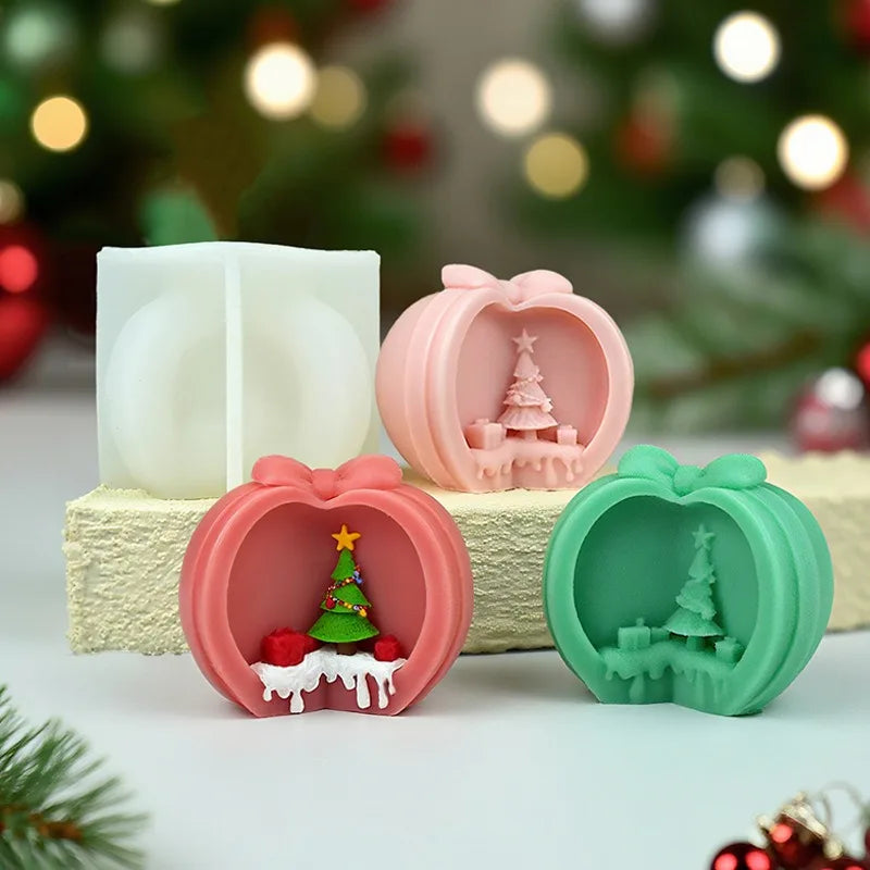 3D Apple Christmas Tree Silicone Wax Candle Mold DIY Christmas Apple Aromatherapy Gypsum Dropping Resin Home Decoration Gift Oasis Select