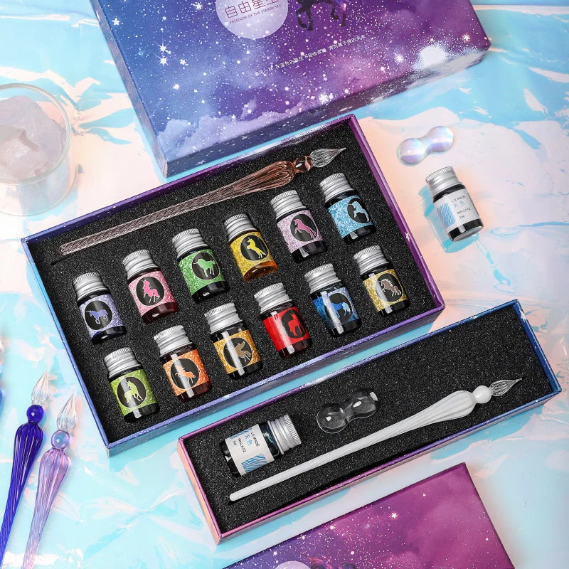 Free Starry Sky Pen Glass Pen Gradient Color Gift Set Dip Pen Business Gift Pen Student Crystal Pen Oasis Select