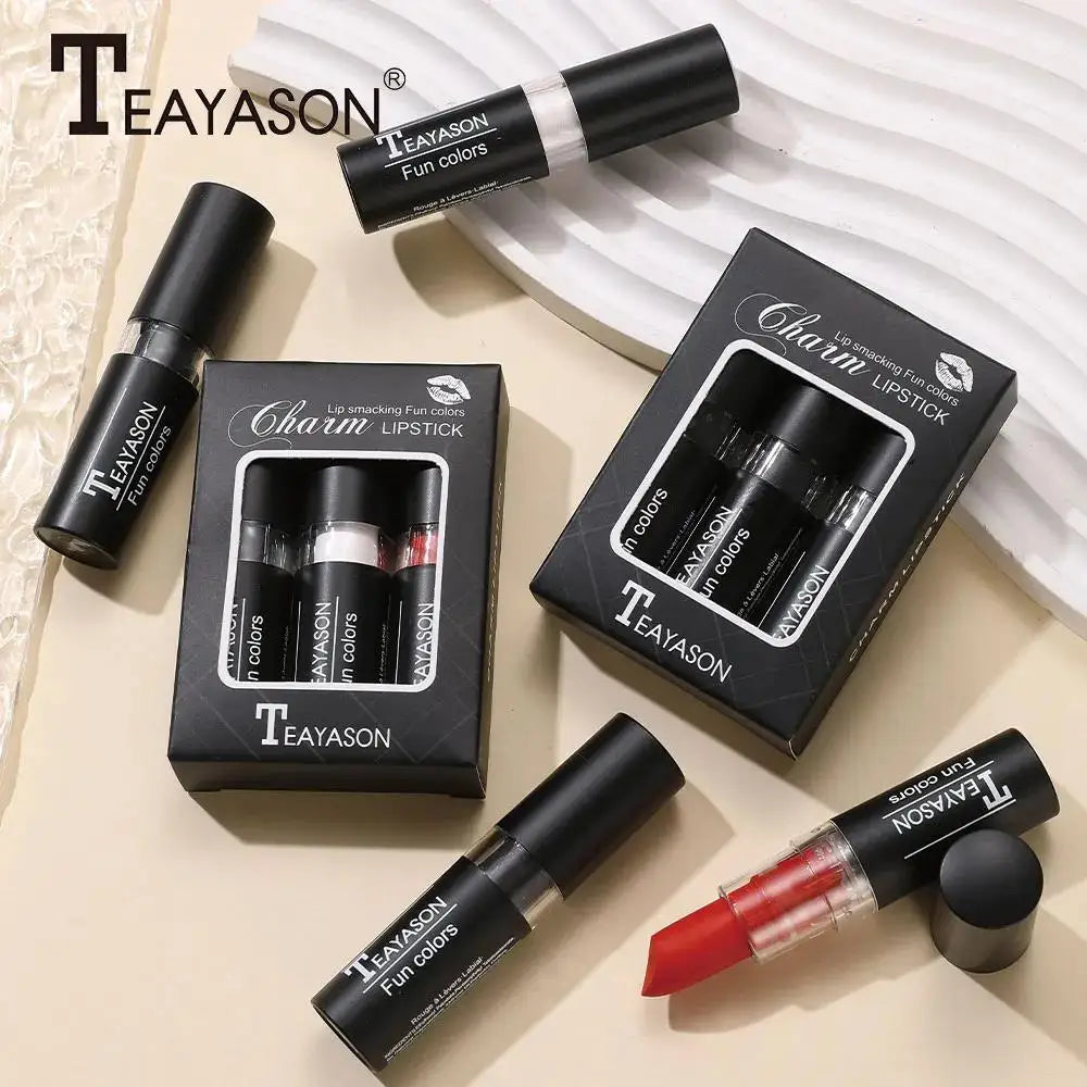 TEAYASON Velvet Matte Lipstick Set – Black, White & Red 3 Pcs