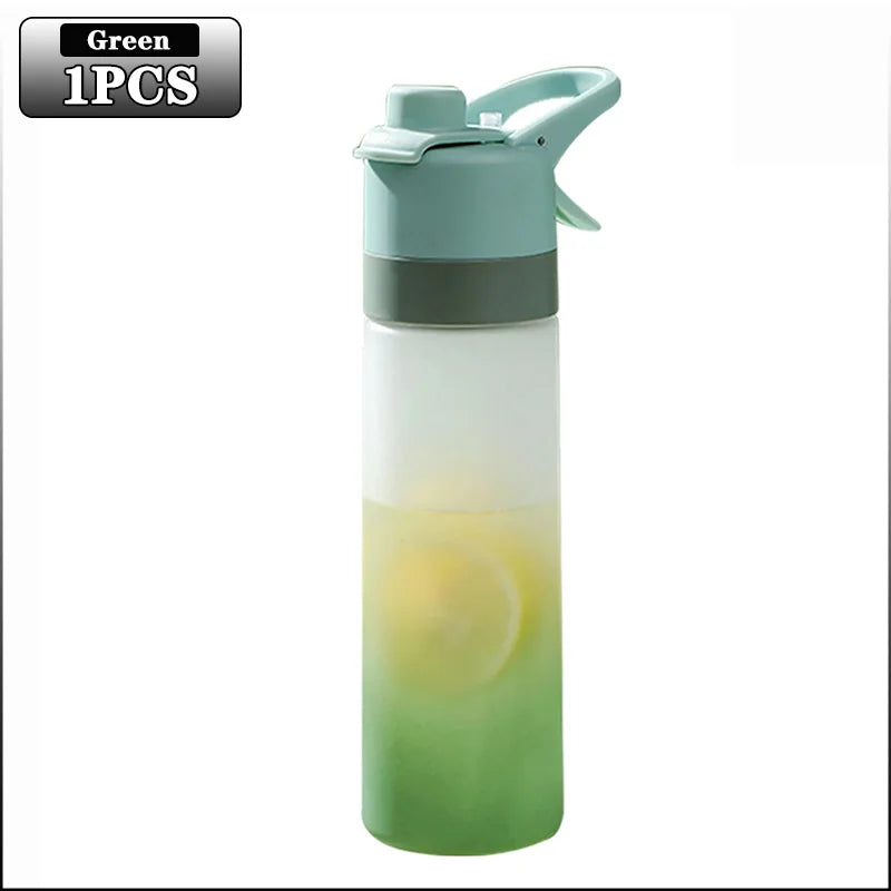 1-4PCS Large Capacity Spray Water Bottle with Straw Gradient Frosted Portable Outdoor Sports Travel Mist Sprayer Reusable Cup Oasis Select 650ML Green-1PC