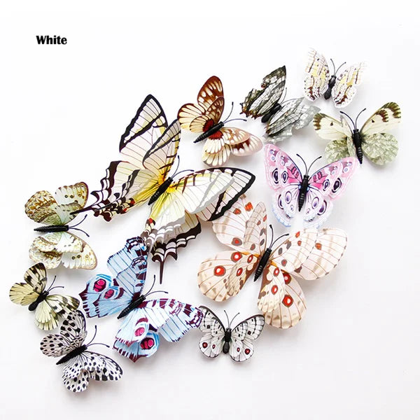 New 12/24pcs 3D Butterfly Wall Stickers Home Christmas Wedding Decoration Photography Props Magnetic Refrigerator Magnets Oasis Select 12Pcs white