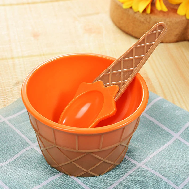 1Set New Kids Ice Cream Bowl Spoon Set Durable Children Gifts Lovely Dessert Bowl DIY Ice Cream Tools icecream bowl+spoon Oasis Select style G