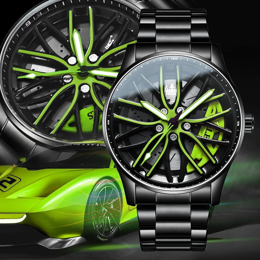 Men's Car Rim Quartz Watch – Leather Strap Round Dial