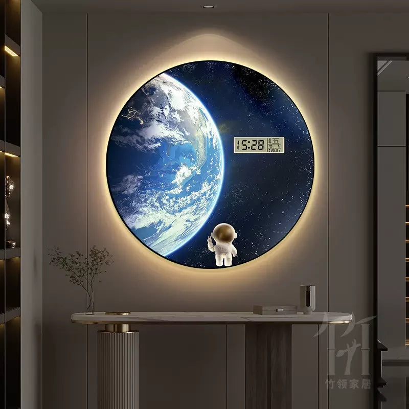 New porch decorative painting bedroom led light painting perpetual calendar electronic decorative painting wall clock Oasis Select zZ1392 Diameter 60cm