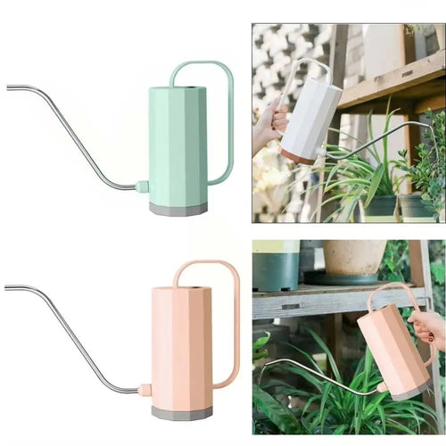 1.2L Gardening Watering Can Stainless Steel Curved Mouth Plant Sprinkler Irrigation Pot Long Spout Removable Nozzle Oasis Select