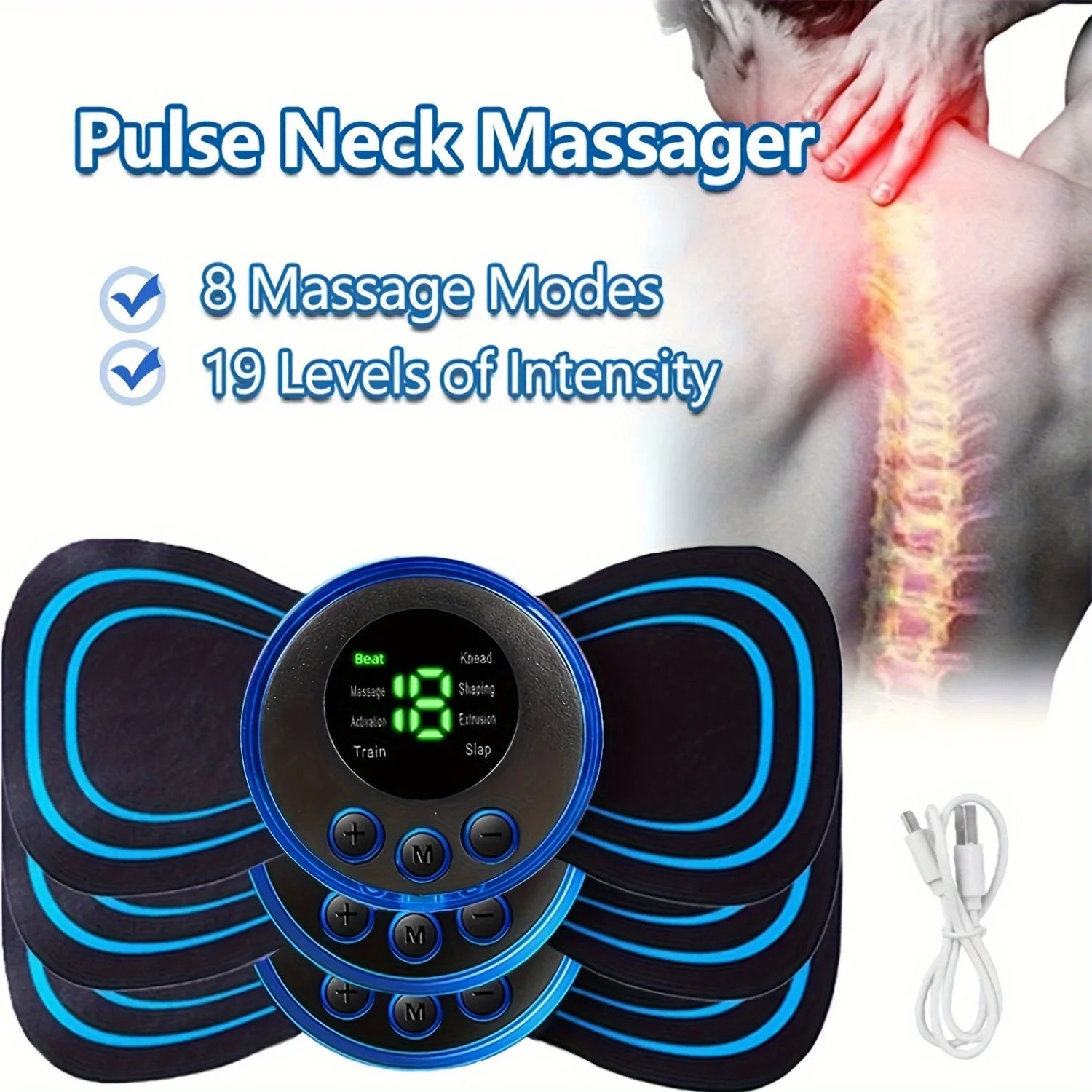 Muscle Electric Massager 2/3/4 Pcs EMS Neck Massage Machine 8 Modes 19 Levels of Strength Vibrater Instrument Treatment Oasis Select