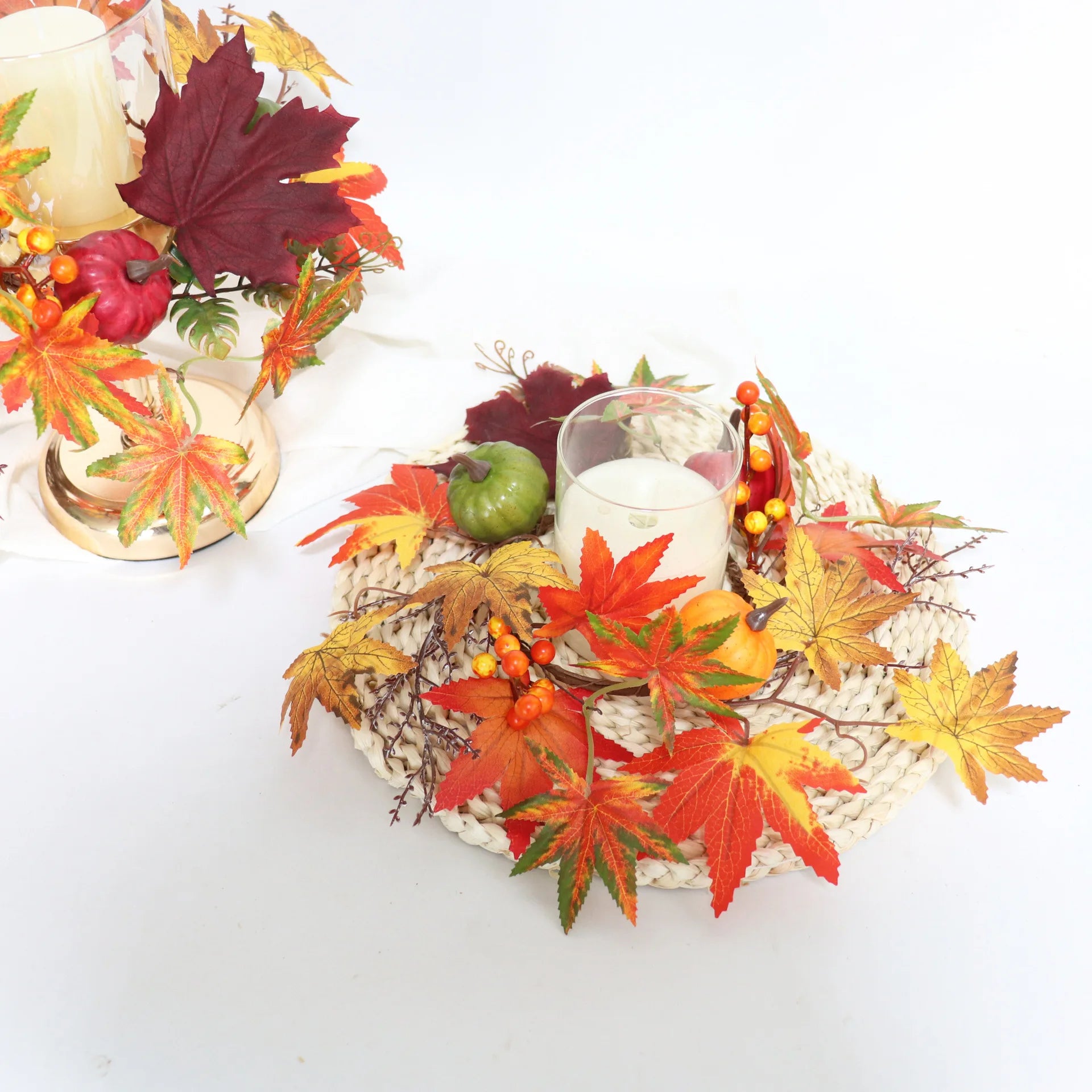 Maples Leaves Candle Wreath Fall Wreath for Window Farmhouse Thanksgiving Day Oasis Select