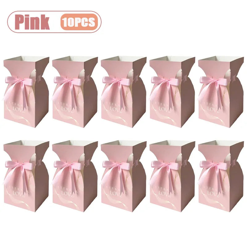 10-40PCS Valentine S Day Flower Box Gift Packaging Bouquet Wrap Floral Arrangement Supplies Handbag Basket with Handle Oasis Select Pink-10PCS 20x11x11CM