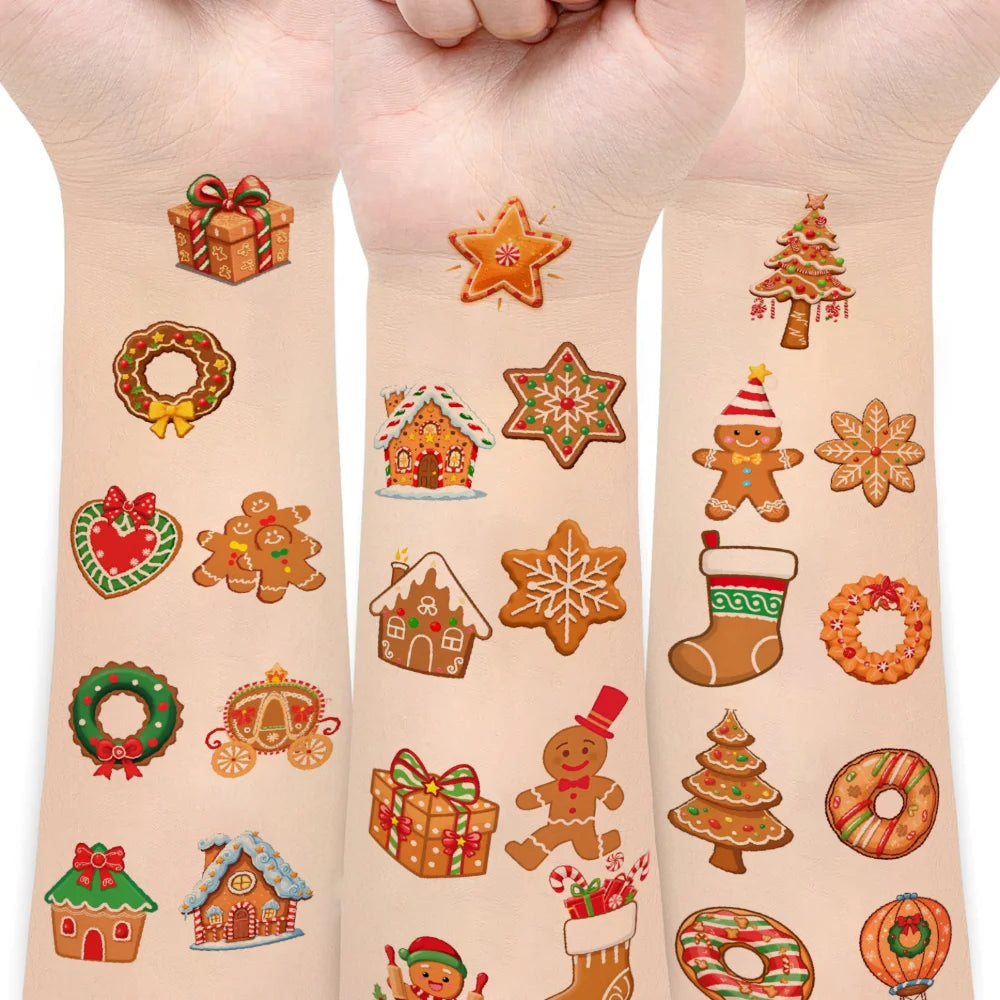 54pcs Christmas Gingerbread Man Temporary Tattoo Stickers