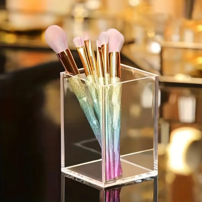 Clear Acrylic Square Pen Holder Desktop Organizer for Pens Pencils Makeup Brushes Office School Home Storage Decorative Box Oasis Select