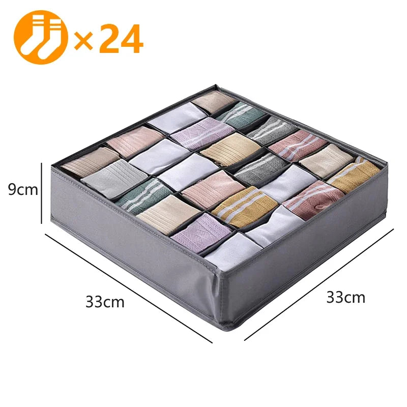 Sports Bra Underwear Organizer Storage Box Panties Socks Storage Boxes Wardrobe Clothes Organizer Cabinet Drawers Separator Box Oasis Select 24grids-dark gray