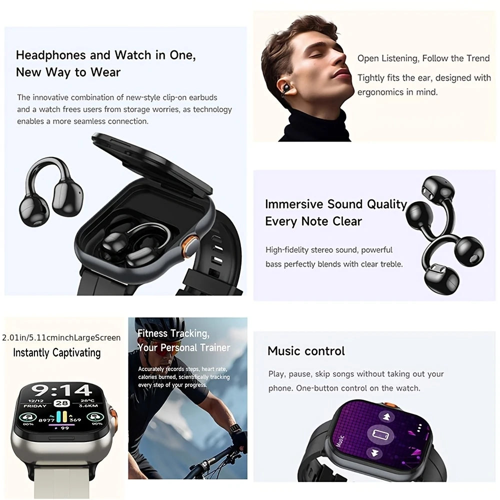 ERUN Smartwatch with TWS Earbuds | 2.01" Display, Fitness Tracker