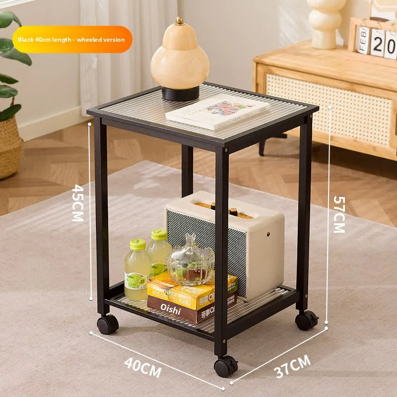 Nanzhu edge small apartment corner sofa modern living room glass storage bedside table mini table Oasis Select Black 40 with wheel