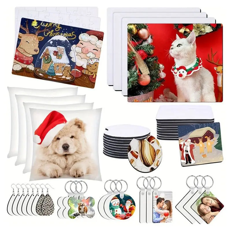 LIKE WISH 82PCS Sublimation Blanks Products Set, Christmas Craft Sublimation Kit DIY Heat Printing Pattern Craft Oasis Select