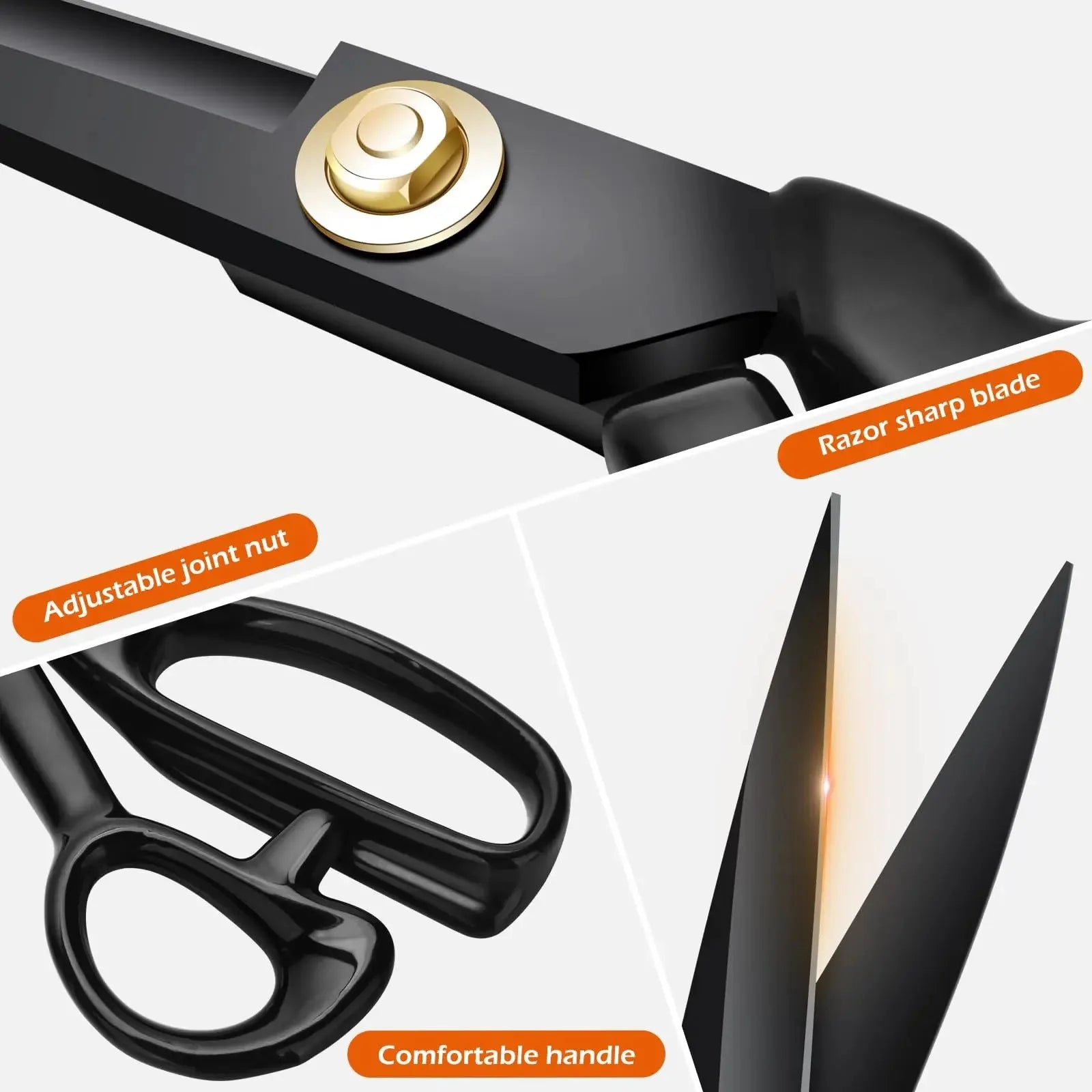 8 Inch Black Blade Tailor Scissors with Sheath, Professional Fabric Sewing Shears for Cloth Leather Cutting Oasis Select