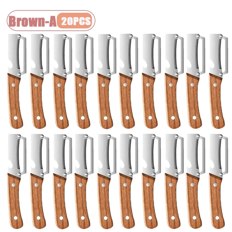 Multi Function Stainless Steel Vegetable Cutter Grater Slicer Peeler for Green Onion Ginger Julienne Opener Kitchen Tool Oasis Select Brown-A-20PCS
