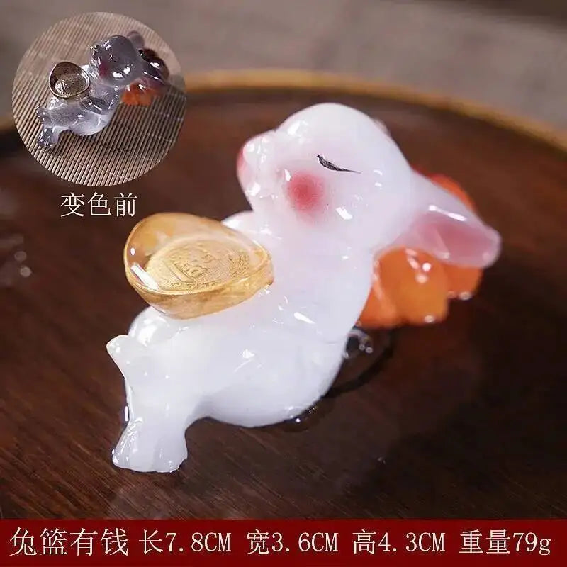 Color-changing Jade Rabbit Tea Pet Lucky Mini Gift Accessory Daily Tea play Compact Living Room Ornament Oasis Select Rest Assured