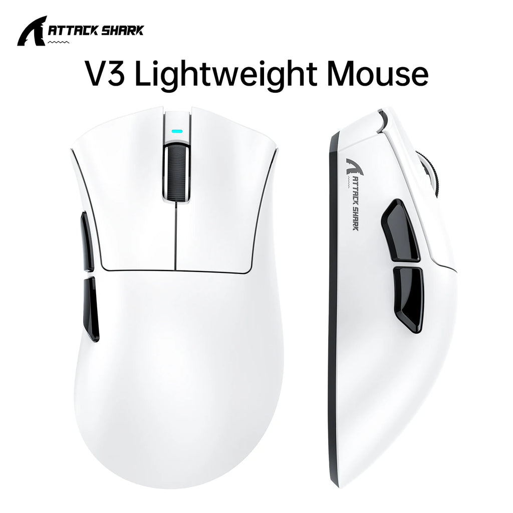 Attack Shark V3 Gaming Mouse Bluetooth Wireless, Tri-Mode, PAW3311&25000 DPI, 1KHz Polling Rate,Lightweight 65g, 500mAh Battery Oasis Select V3 White
