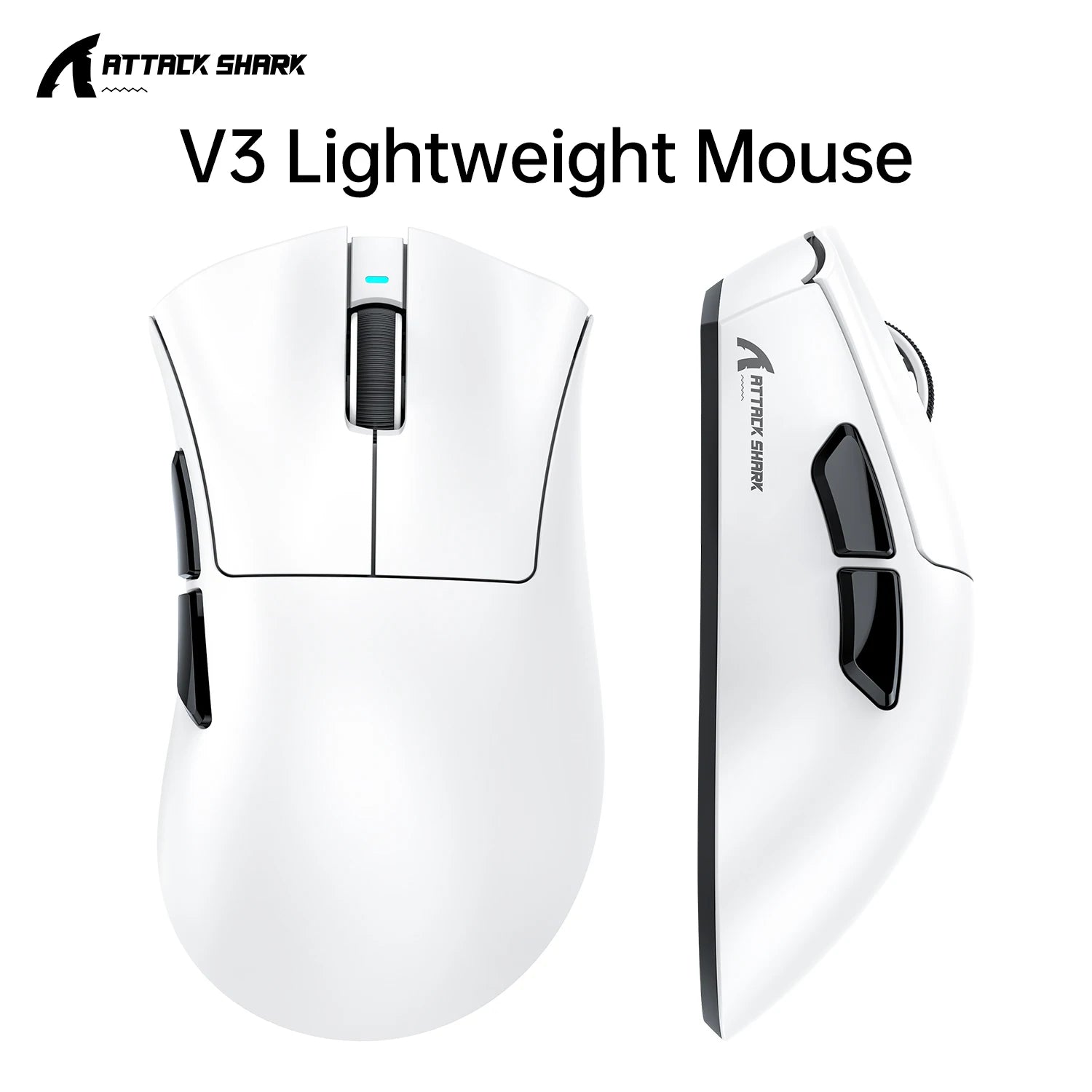 Attack Shark V3 Gaming Mouse Bluetooth Wireless, Tri-Mode, PAW3311&25000 DPI, 1KHz Polling Rate,Lightweight 65g, 500mAh Battery Oasis Select V3 White