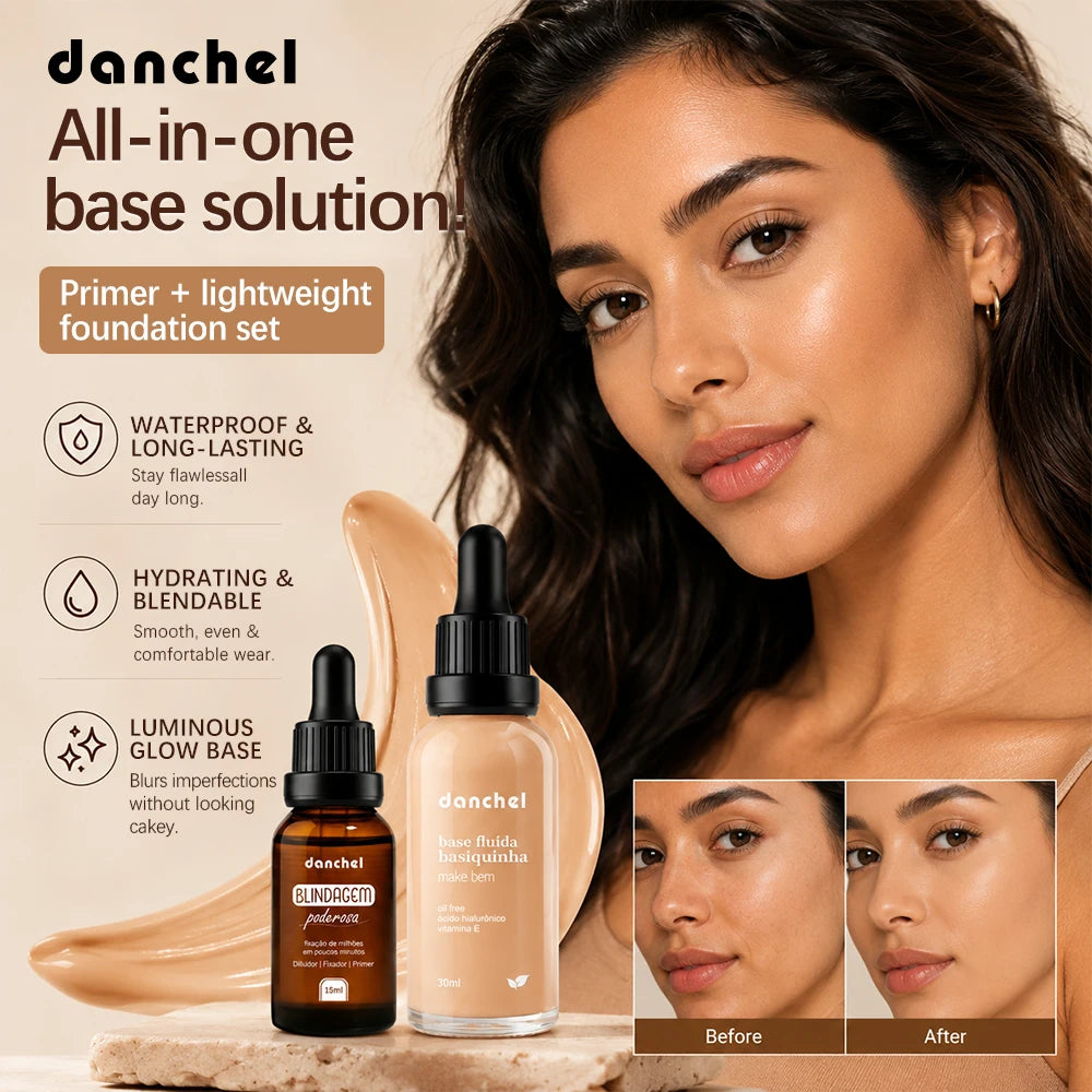 2pcs Face Makeup Set, Primer Serum + Liquid Foundation Waterproof Long-Lasting Natural Coverage Makeup Combo for Women Gifts Oasis Select