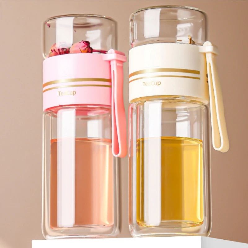 500ml Double‑Walled Glass Tea Infuser Cup, Portable Leak‑Proof Travel Mug with Stainless Steel Filter, Heat‑Resistant for Office Oasis Select