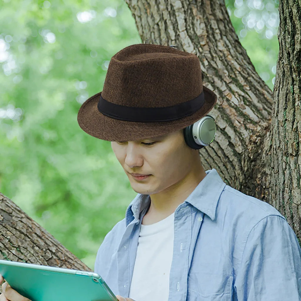 Cycling Caps Men Kids Jazz Hat Old Man Cap Short Brim Solid Color Cuban Cap Panama Hat Breathable Fedora Hat Casual Straw Oasis Select