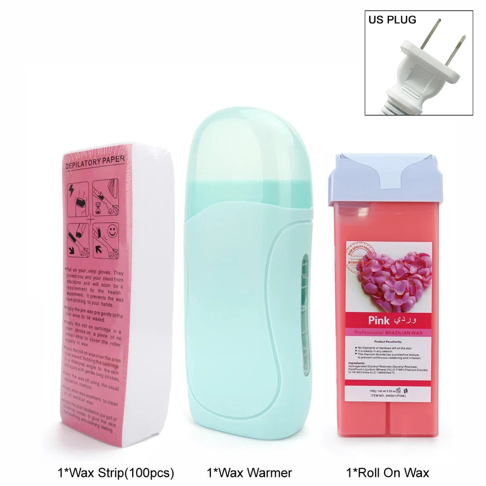 Rose Roll on Depilatory Wax Cream Hair Removal Roller Wax Heater Waxing Hot Cartridge Warmer Equipment Tool Waxing Kit Unisex Oasis Select 072-G-US-Rose