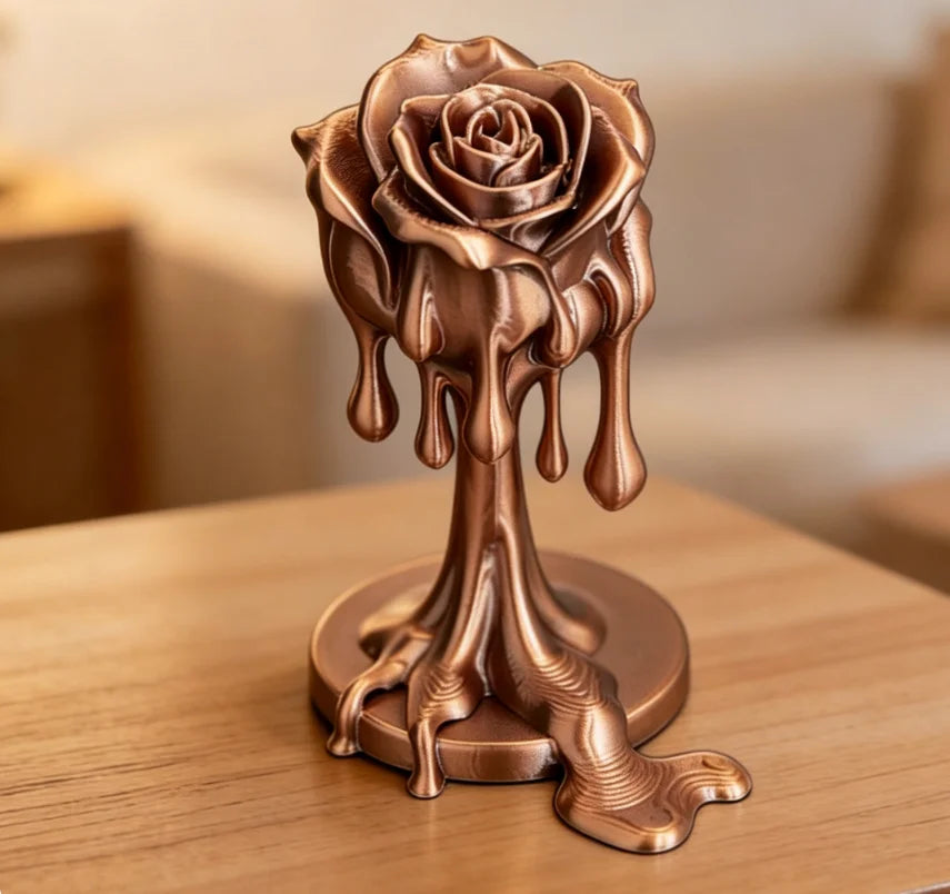 Melting Dripping Rose Figurines Liquid Drop Flower Statue Ornaments for Home Table Shelf Decoration Romantic Wedding Lover Gifts Oasis Select Rose bronze 9.8x7.8x6cm