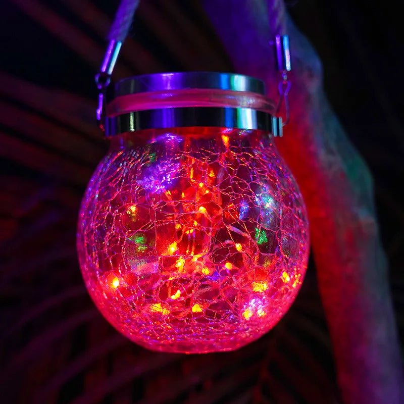 Solar Outdoor Lights Set: Garden Crack/Hanging Bottle Lights Xmas Mason Decor Oasis Select 20 lights red