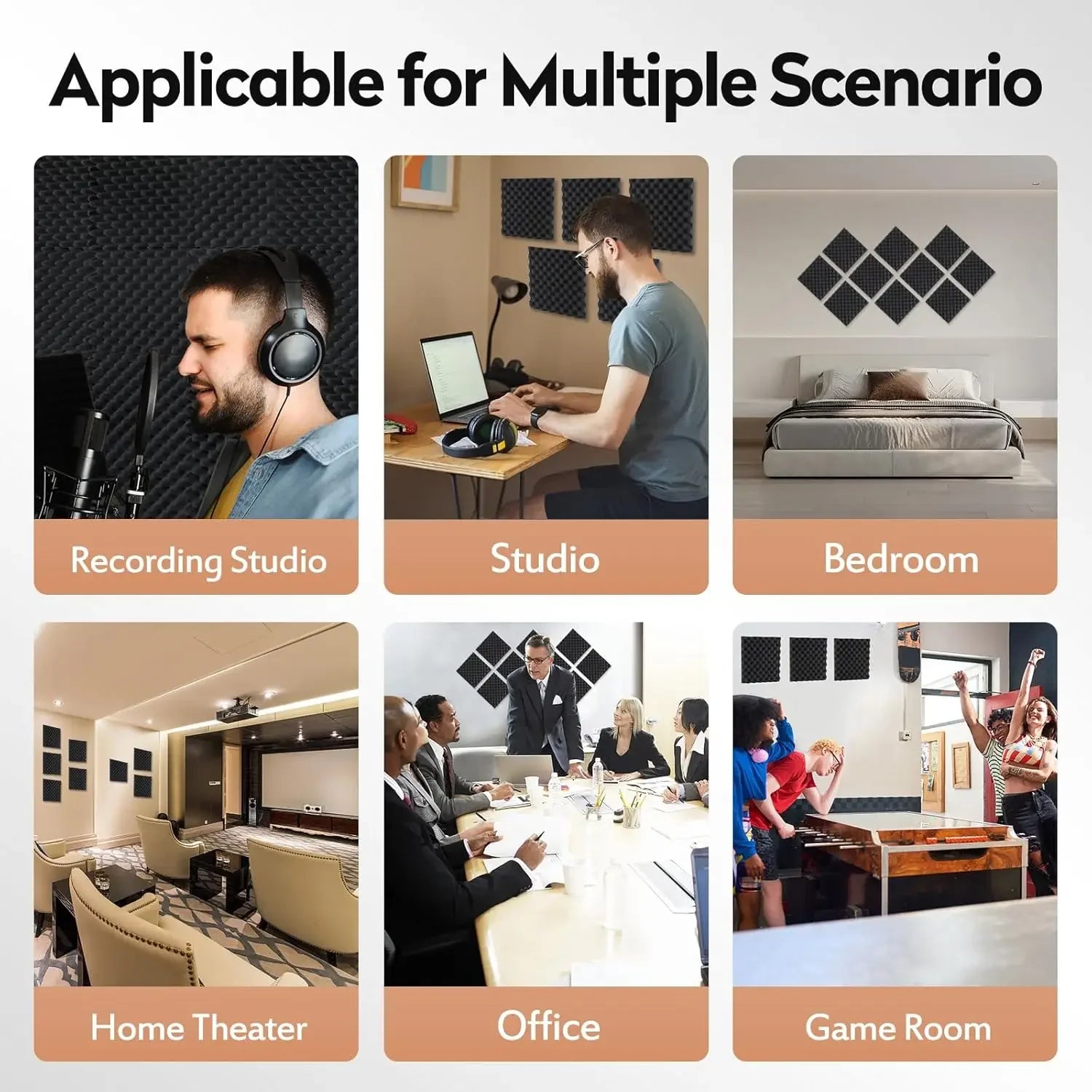 12PCS Self-Adhesive Soundproof Wall Panels Acoustic Foam Tiles Noise Reduction Home Studio Bedroom Sound Deadening Stick Oasis Select