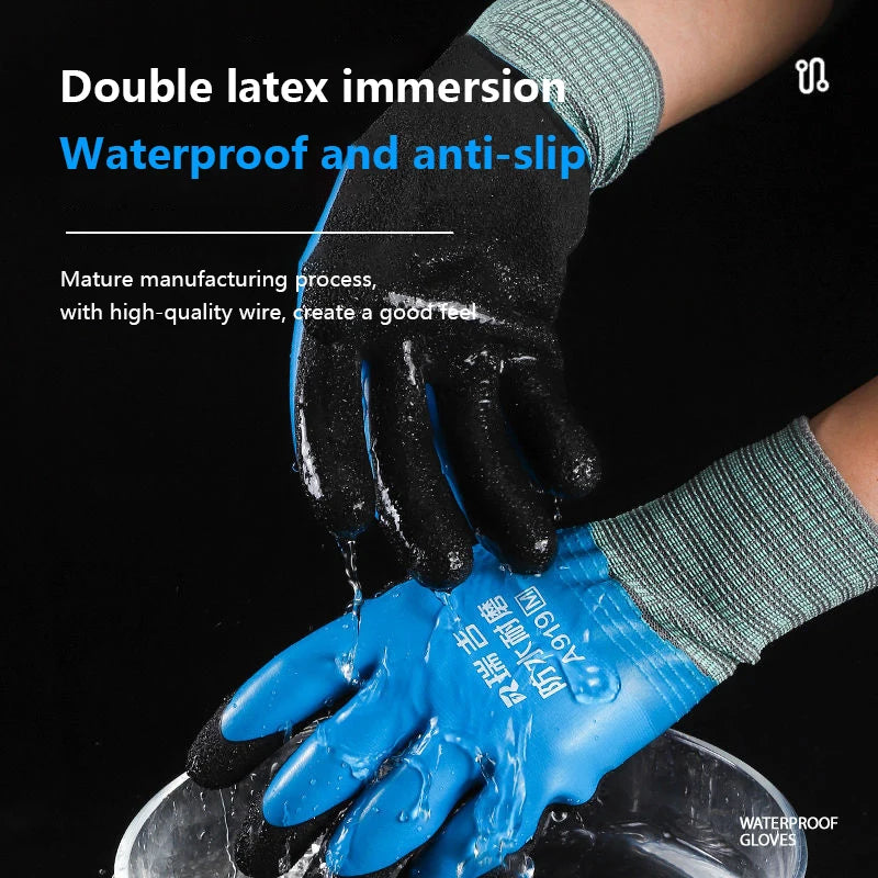 1Pair Winter Waterproof Work Safety Thermal Gloves Anti-Slip Grip Rubber Garden Gloves For Worker Builder Hands Protection Oasis Select