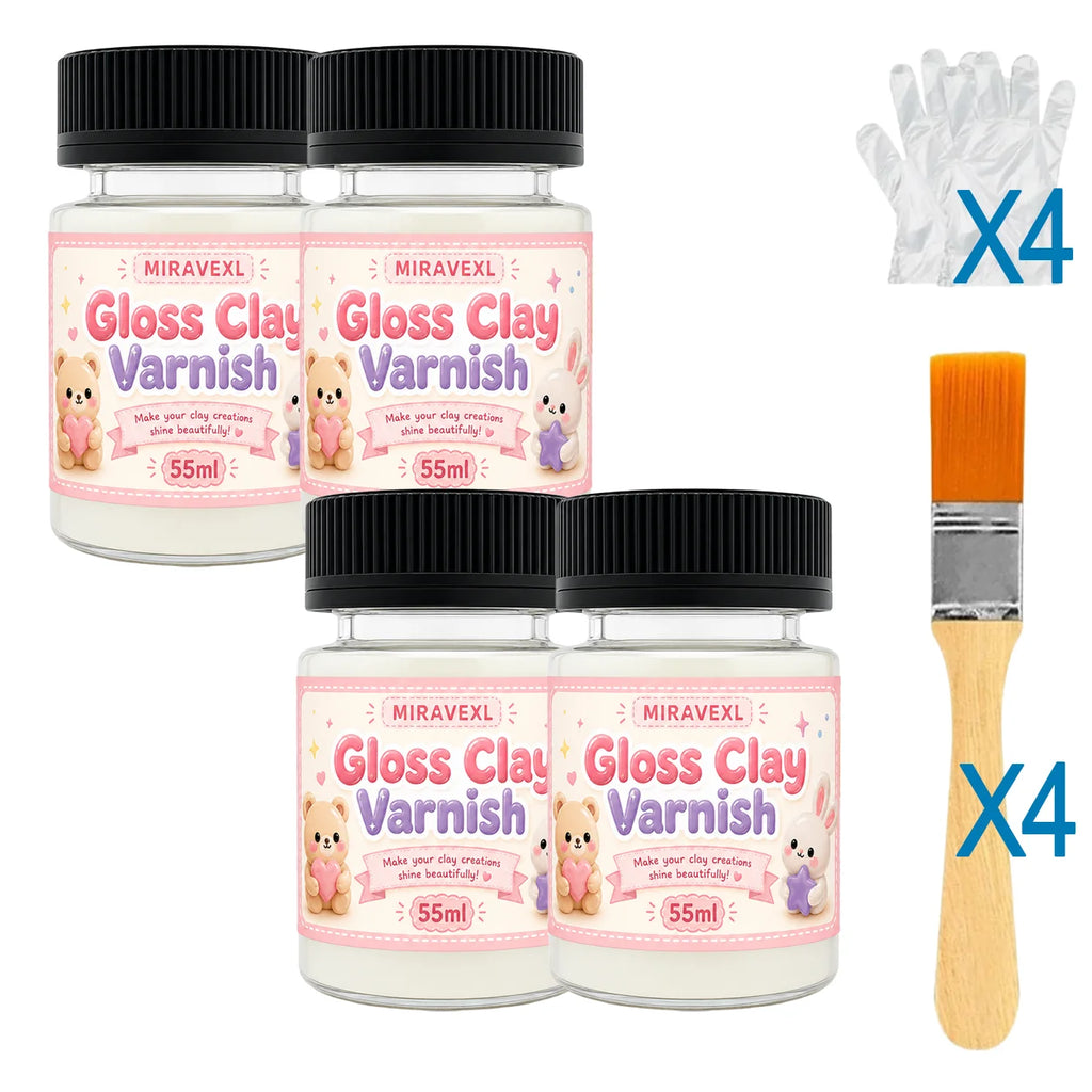 Gloss Clay Varnish Suitable for polymer clay, air-dry clay, pottery etc.; effectively prevents cracking and wear(Brush included) Oasis Select 4 bottles