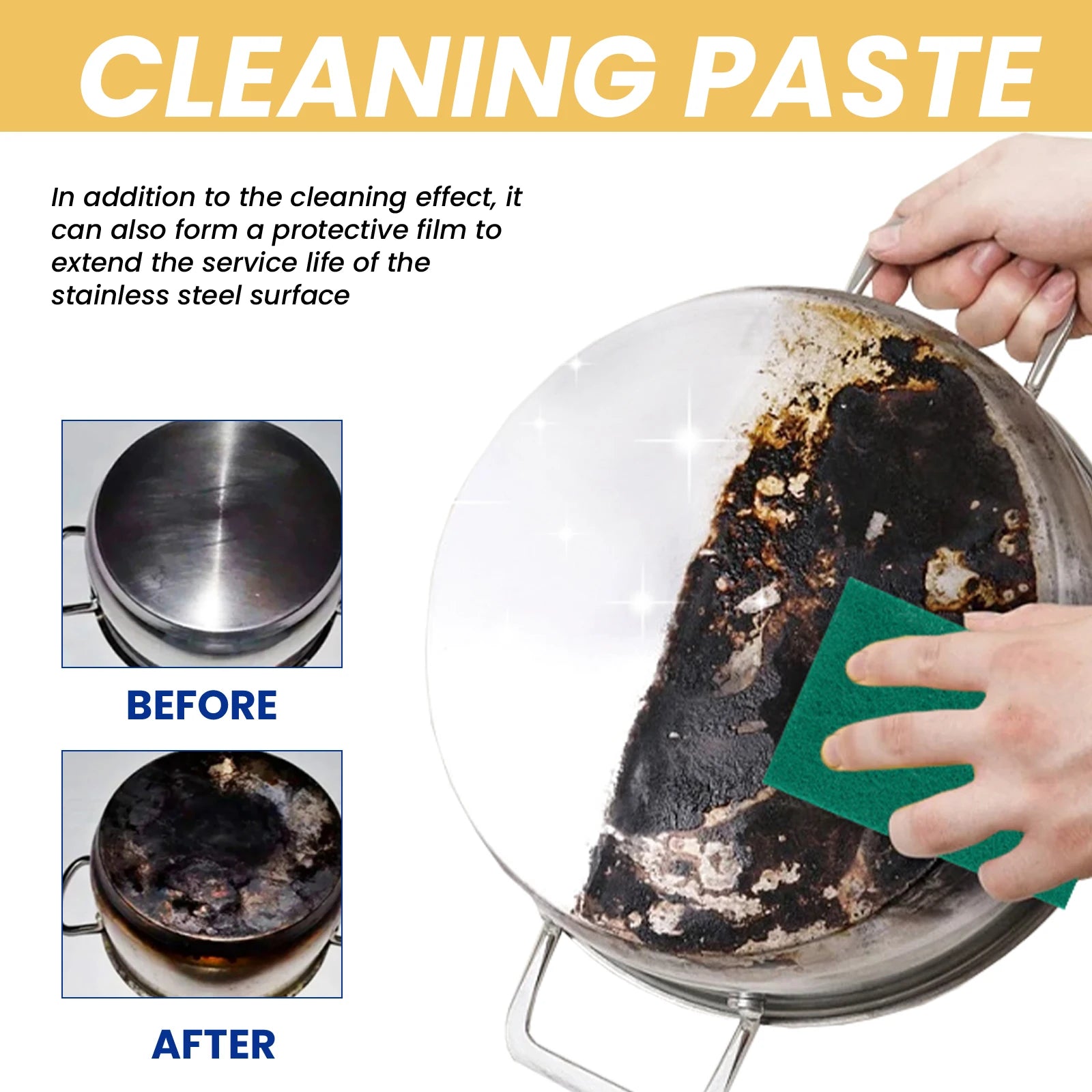 Stainless Steel Cleaning Paste Pot Pan Black Dirts Cleaner Oven Rust Remover Oil Descaling Cookware Metal Polish Cleaning Cream Oasis Select