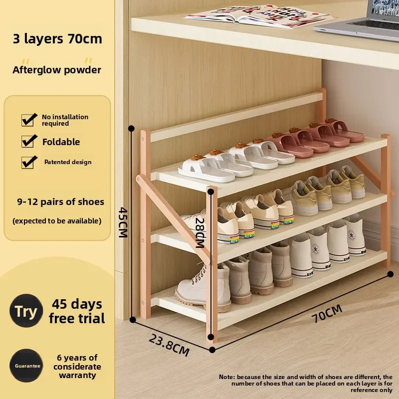 Simple shoe rack household door dormitory folding shoe rack free of installation shoe cabinet sturdy and durable Oasis Select 3C-70cm-powder