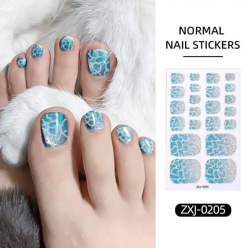Toe Nail Stickers Full Nail Wraps Gradient Glitter Toenail Polish Strips for Women Shiny Self Adhesive Polish Gel Toenail Decals Oasis Select M