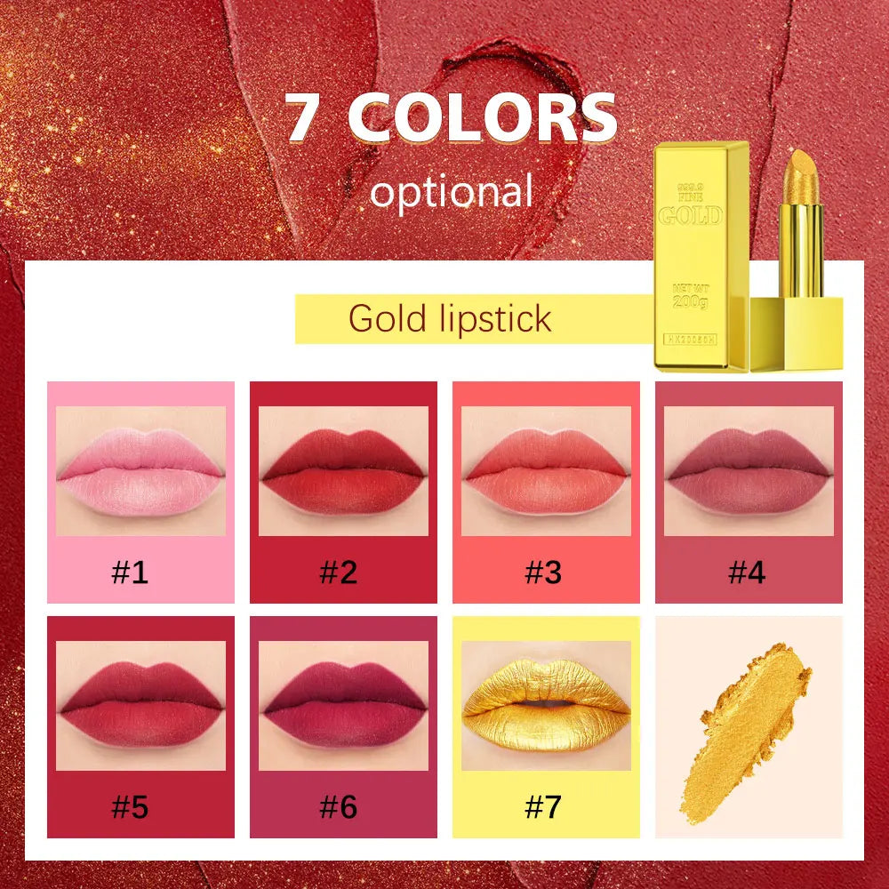 Hallowmas High-pigmented Gold Lipstick Shiny Metallic Matte Velvet Waterproof Long Lasting Sexy Gold Lip Gloss Women Lip Makeup Oasis Select