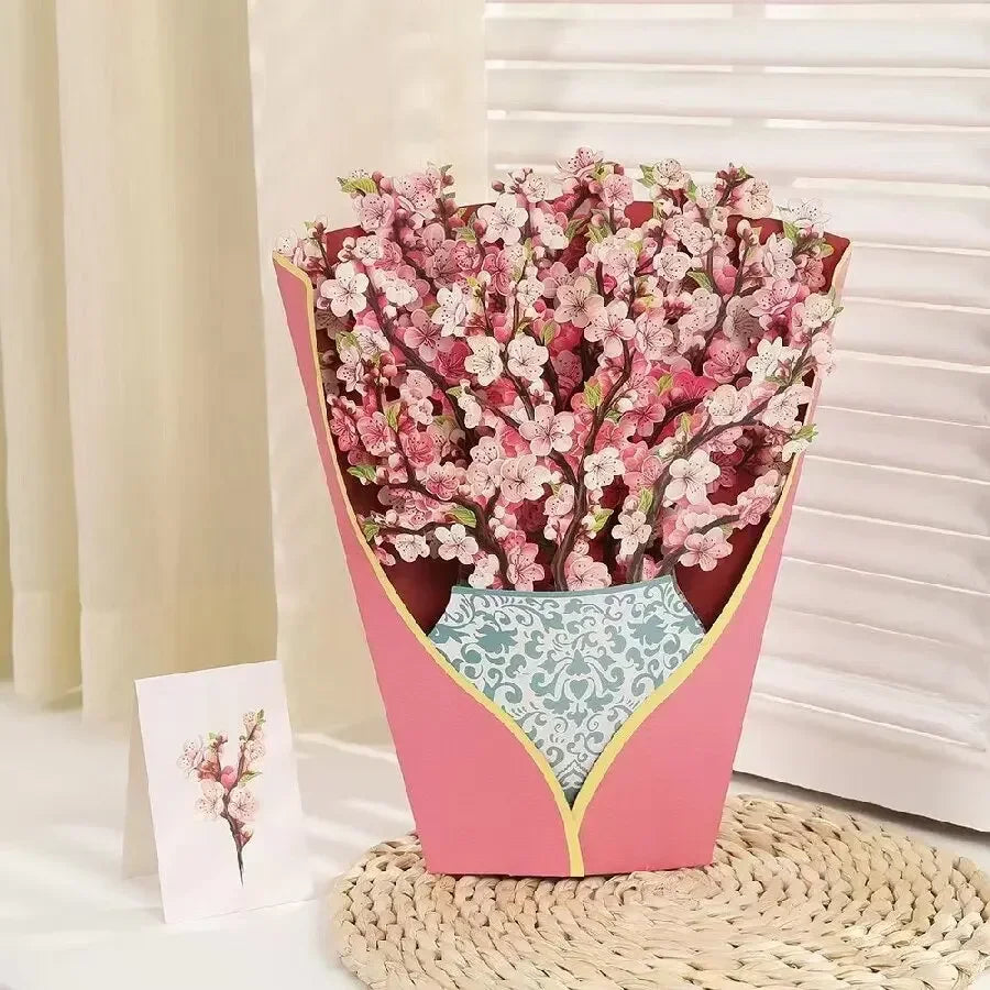 1/3/5/10PCS Paper Flower Bouquet Card 3D Pops-up Bouquet Forever Paper Hand Bouquet Valentine's Day Gift Mother's Day Cards Oasis Select Plum Blossom 3PCS