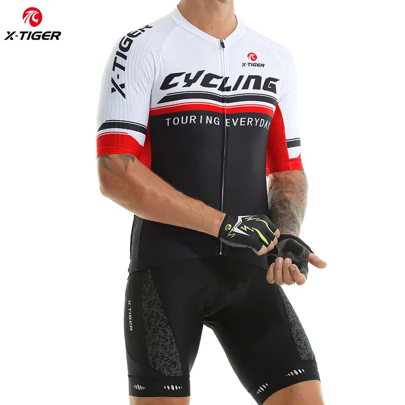 Ｘ-TIGER Men Cycling Jersey Bike Short Sleeve with 4 Rear Pockets Breathable Quick Dry Biking Shirt MTB Racing Clothing Oasis Select